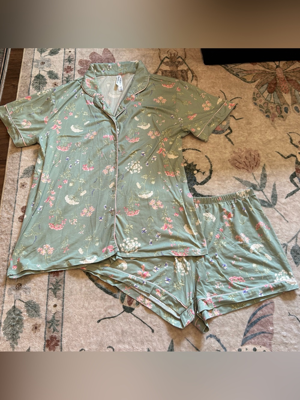 Flora Nikrooz Floral Short-Sleeve Pajama Set in Sage Green